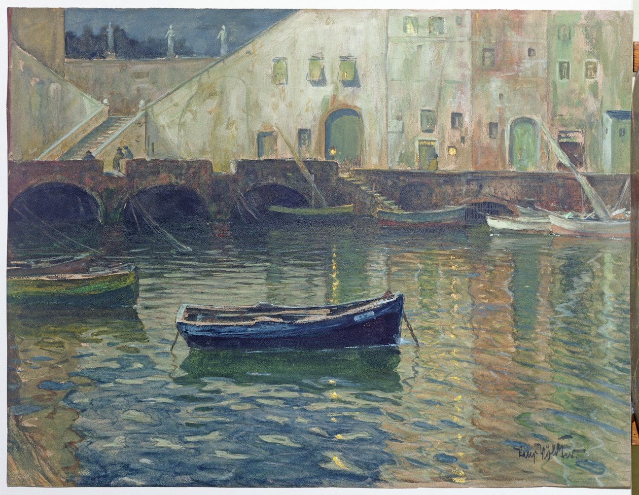 Harbor in Moonlight, n. 1900 (wc paperilla) tekijältä Hans Volcker