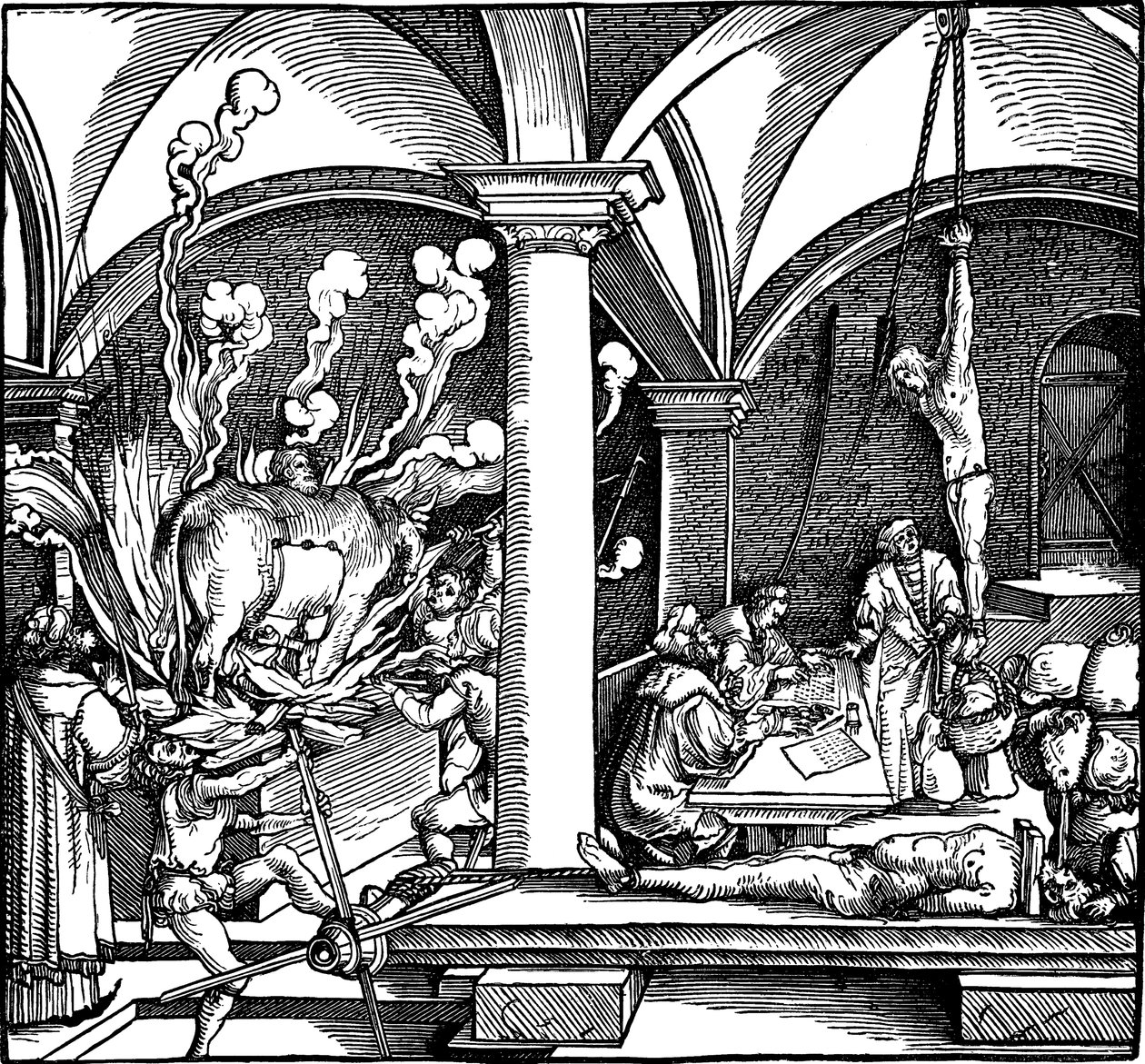 Kiduttaa. Kuvitus Petrarchin kirjasta Phisicke Against Fortune, 1532 tekijältä Hans Weiditz the Younger