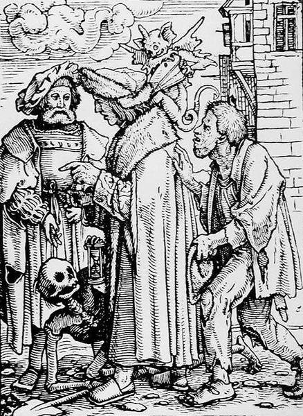 Kuolema ja valtuutettu, teoksesta The Dance of Death, kaiverrus Hans Lutzelburger, n. 1538 tekijältä Hans after Holbein the Younger