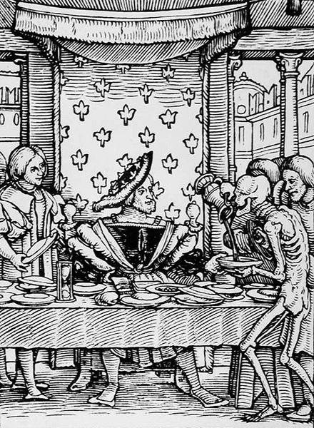 Kuolema ja kuningas, teoksesta The Dance of Death, kaiverrus Hans Lutzelburger, n. 1538 tekijältä Hans after Holbein the Younger