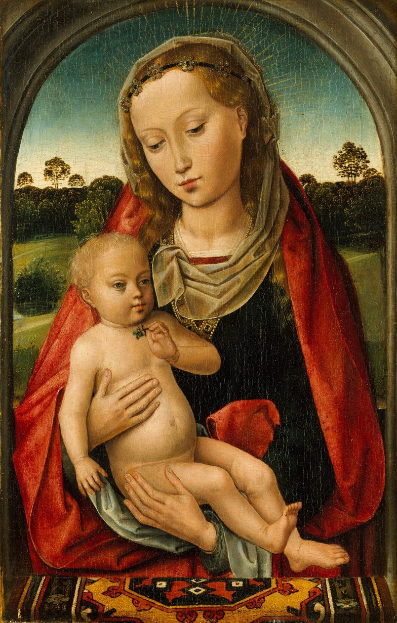 Neitsyt ja lapsi, n. 1487 (öljy tammilevylle) tekijältä Hans after Memling