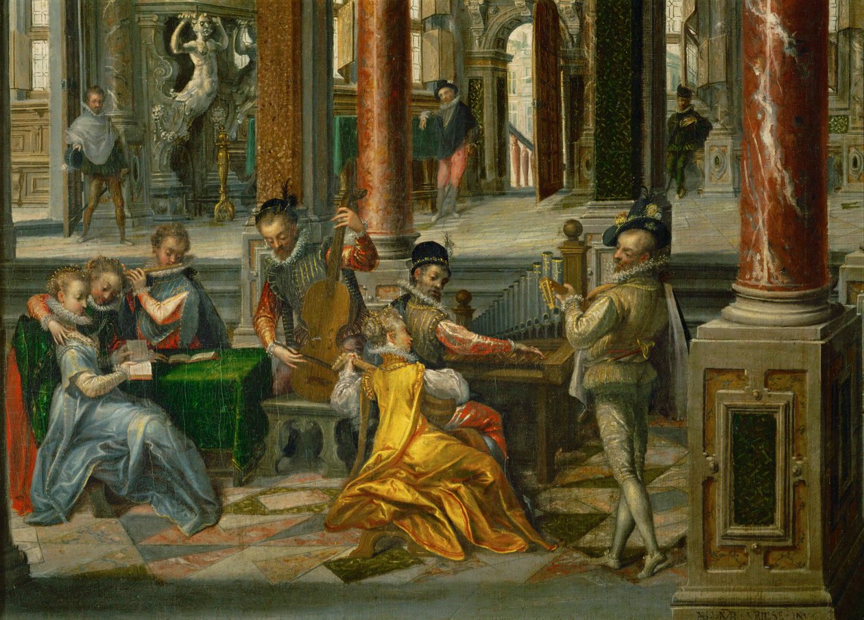 Palatsiarkkitehtuuri muusikoiden kanssa tekijältä Hans or Jan Vredeman de Vries