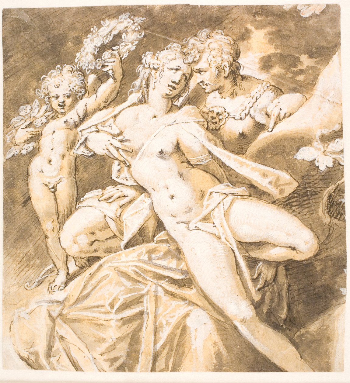 Mars hyväilee Venus; televisio. amor ojentamassa hänelle seppelettä tekijältä Hans von Aachen