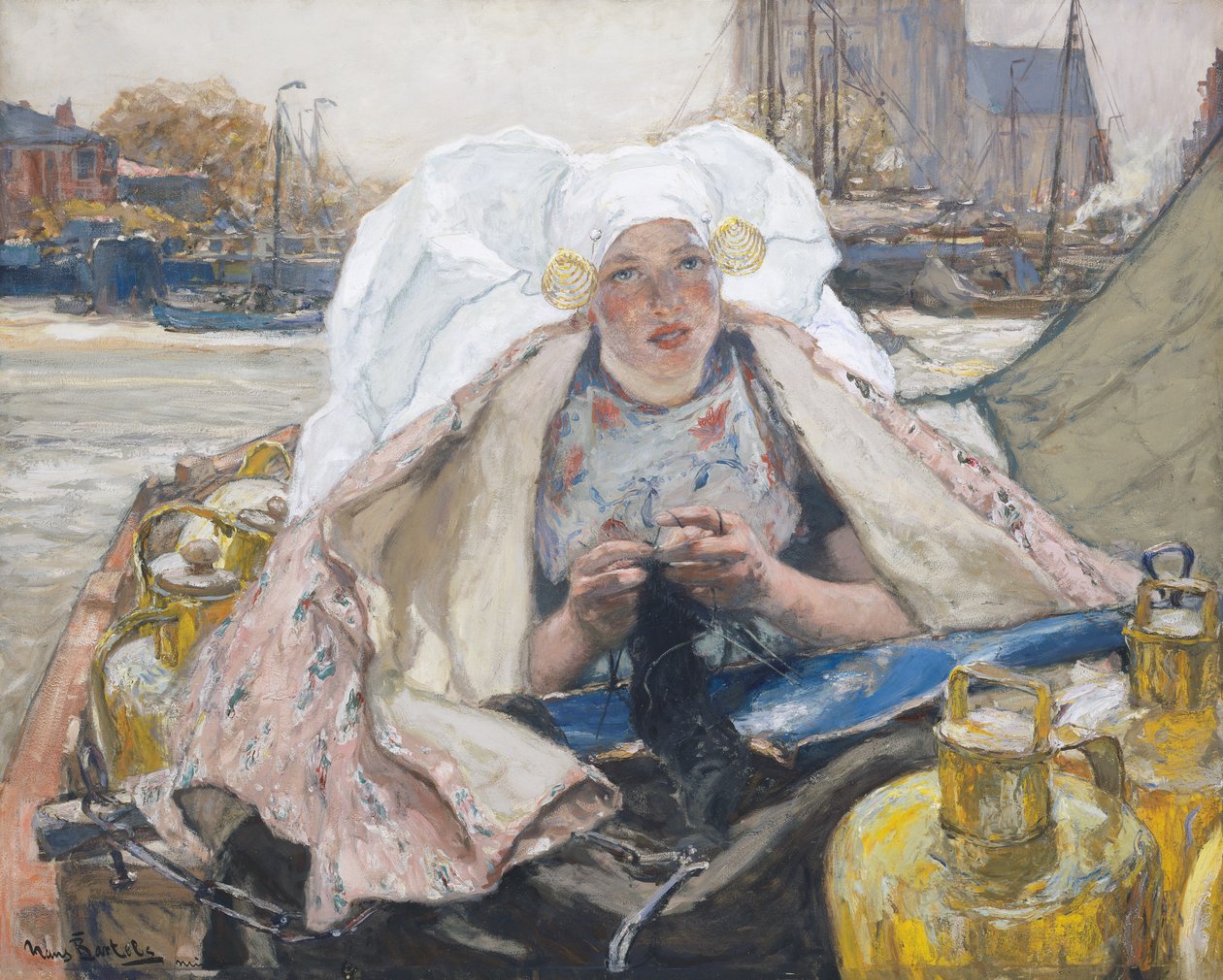The Milkmaid of Dordrecht, n. 1900 (öljy kankaalle) tekijältä Hans von Bartels