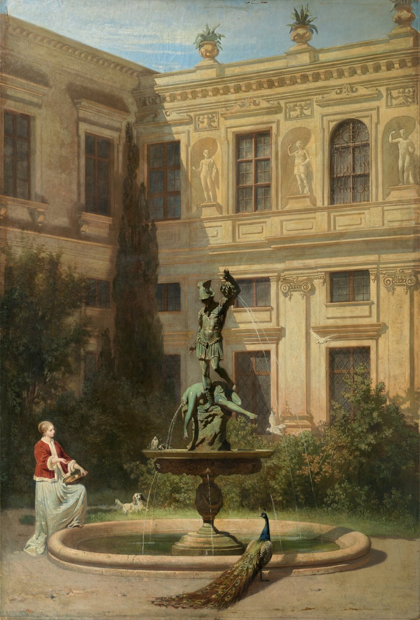 Saksan kieli: Der Grottenhof in der Münchner Residenz Pihapiiri ja luola Münchenin kuninkaallisessa residenssissä. tekijältä Hans von Marées