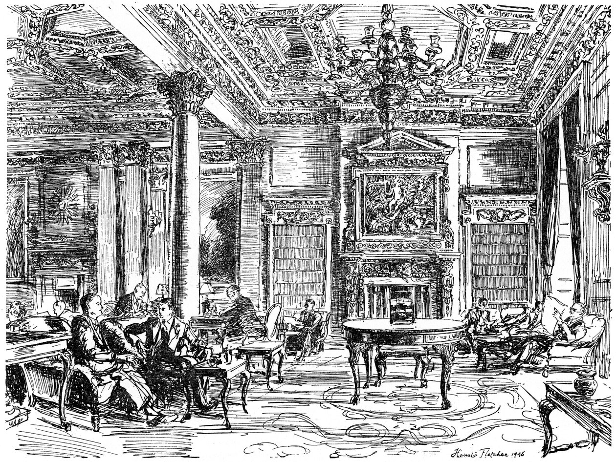 The Members Lounge, RAC-klubitalo, Pall Mall, Lontoo, 1946 tekijältä Hanslip Fletcher