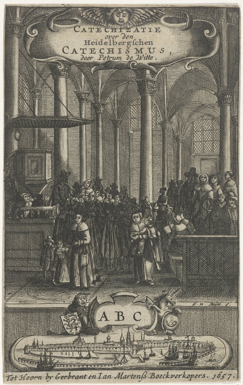 Kirkon sisustus Nimisivu: P. de Witte, Katekisaatio Heidelbergschenin katekisuksesta, 1657 tekijältä Harmen de Mayer