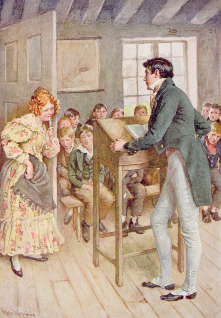 Fanny Squeers ja Nicholas Nickleby, kuvitus B.W. Matzin kokoamaan teokseen "Character Sketches from Dickens", 1924. tekijältä Harold Copping