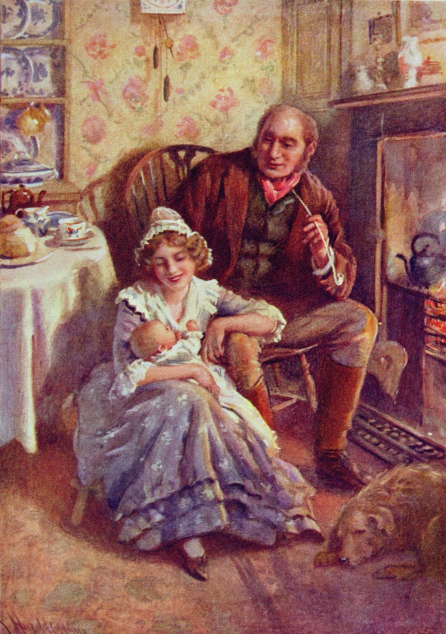 John and Dot Peerybingle, kuvitus Dickensin hahmoluonnoksista, jonka on koonnut B.W. Matz, 1924 tekijältä Harold Copping