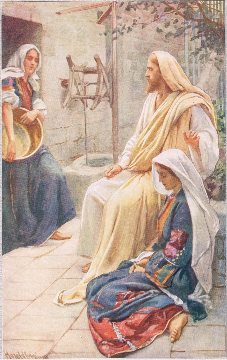Martha ja Mary, kuvitus teoksesta "Women of the Bible", julkaissut The Religious Tract Society, 1927 tekijältä Harold Copping