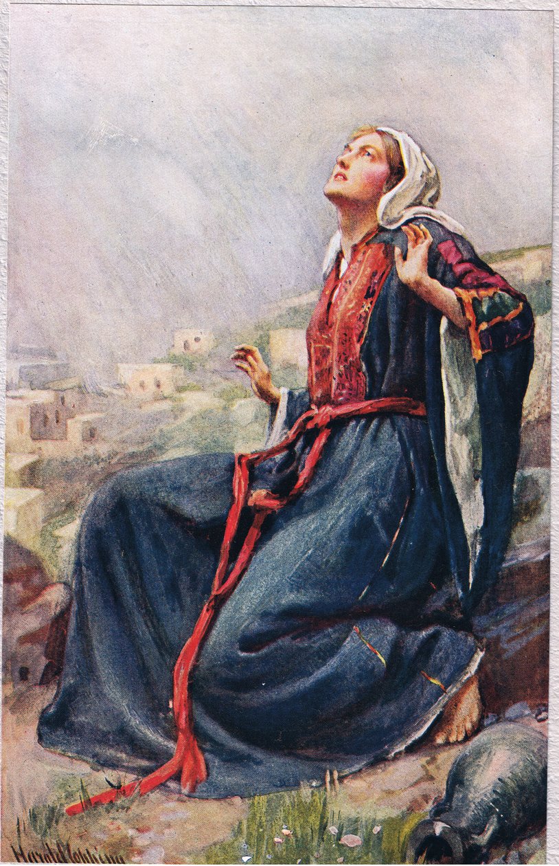 Maria, Jeesuksen äiti, kuvitus julkaisusta "Women of the Bible", julkaissut The Religious Tract Society, 1927 tekijältä Harold Copping