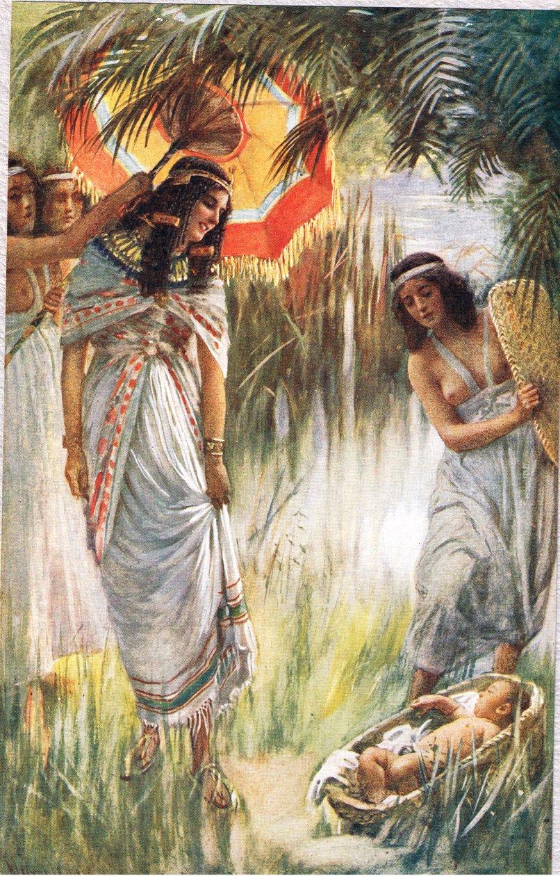 Faraon tytär, kuvitus teoksesta "Women of the Bible", julkaissut The Religious Tract Society, 1927 tekijältä Harold Copping