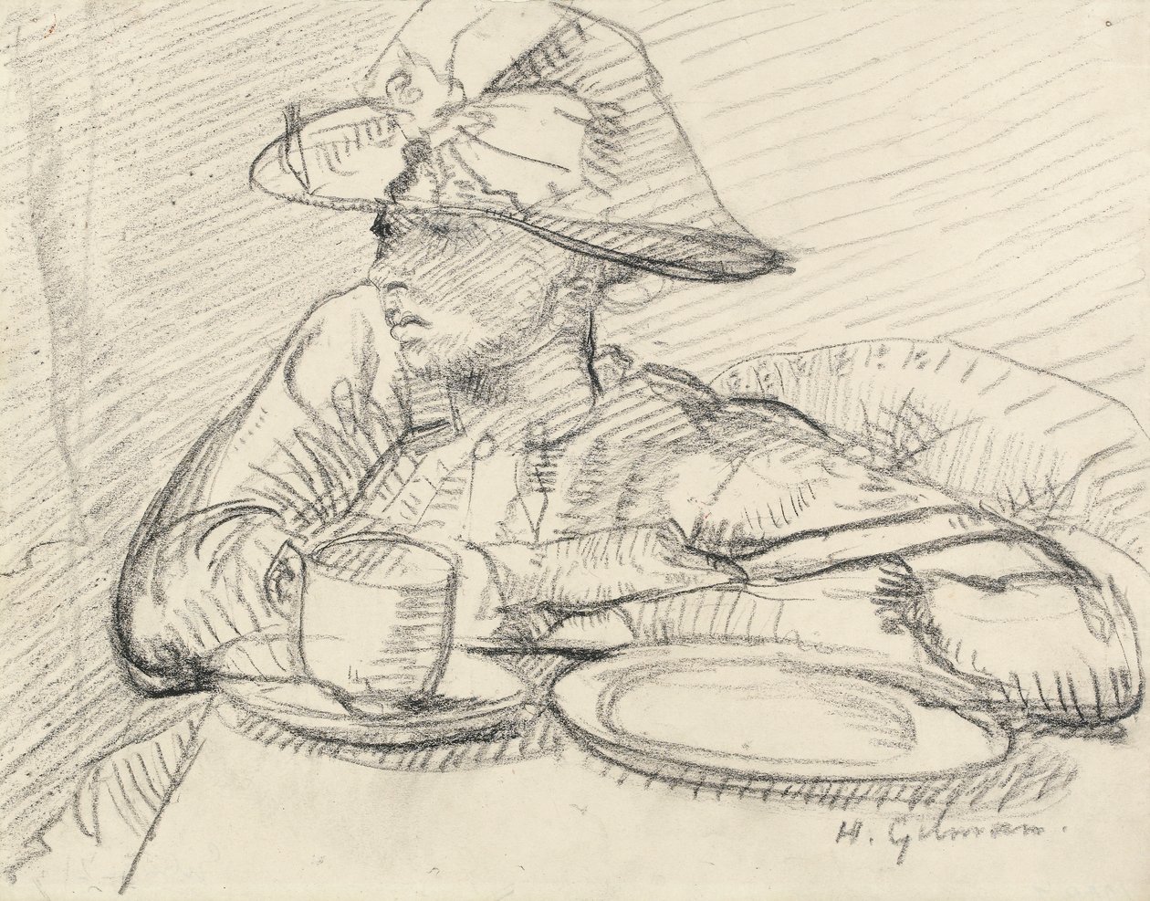 Mary L.:n muotokuva (musta liitu paperille) tekijältä Harold Gilman