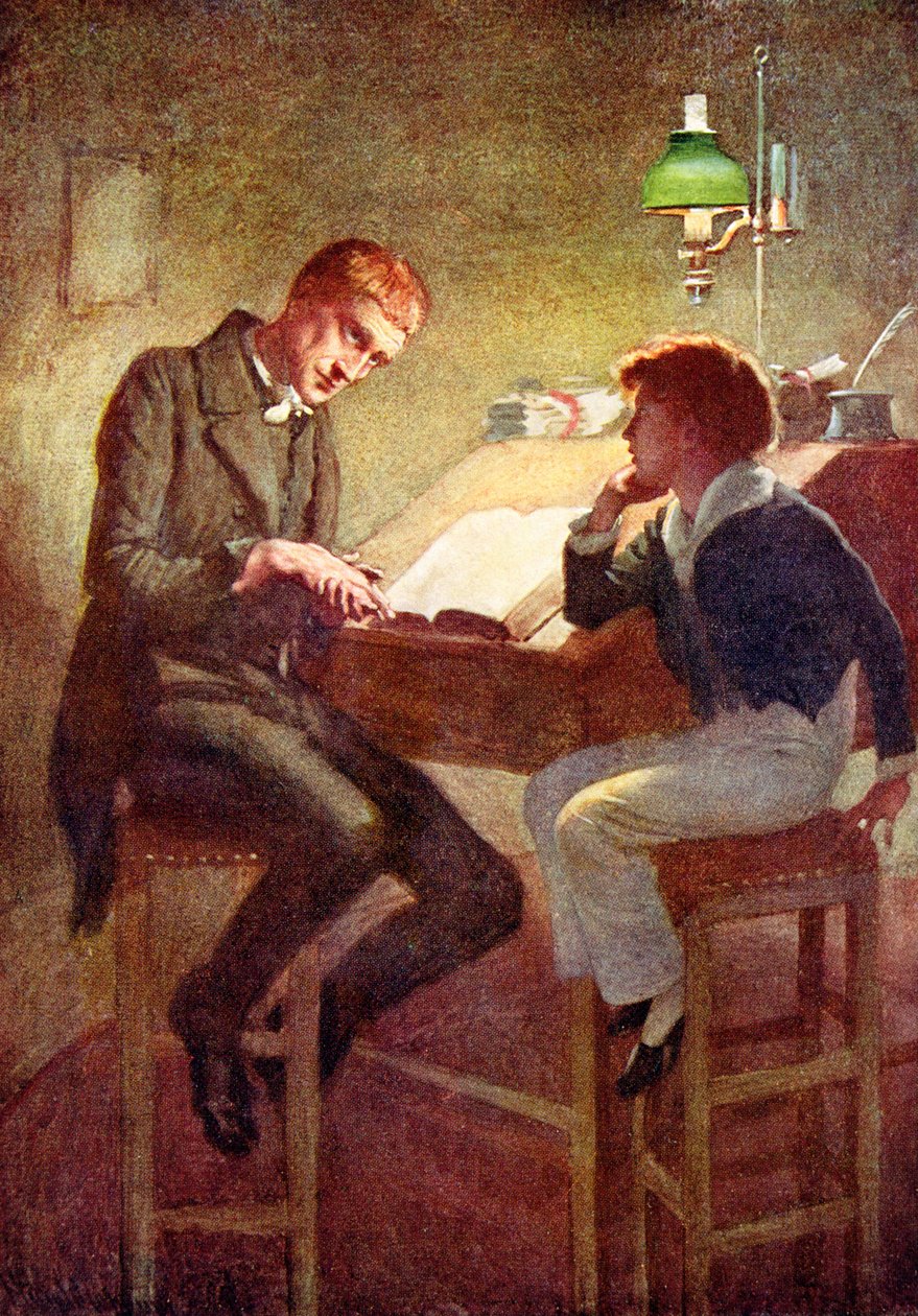 David Copperfield ja Uriah Heep, kuvitus Dickensin hahmoluonnoksista, jonka on koonnut B.W. Matz, 1924 tekijältä Harold Copping