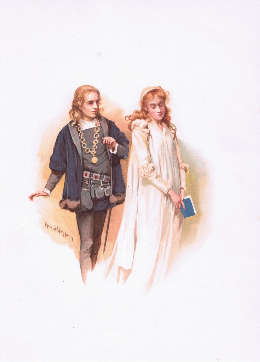 Hamlet ja Ophelia, kuvitus Hamletista tekijältä Harold Copping