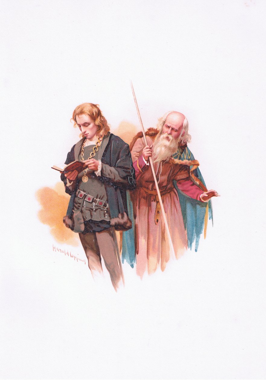 Hamlet ja Polonius, kuvitus Hamletista tekijältä Harold Copping
