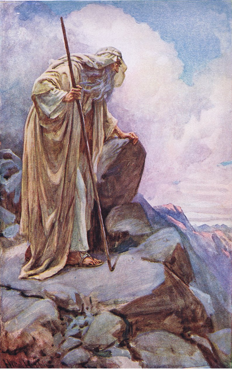 Mooses of Pisgah, kuvitus kuvista, jotka opettavat kruunusarjan, 1920 tekijältä Harold Copping