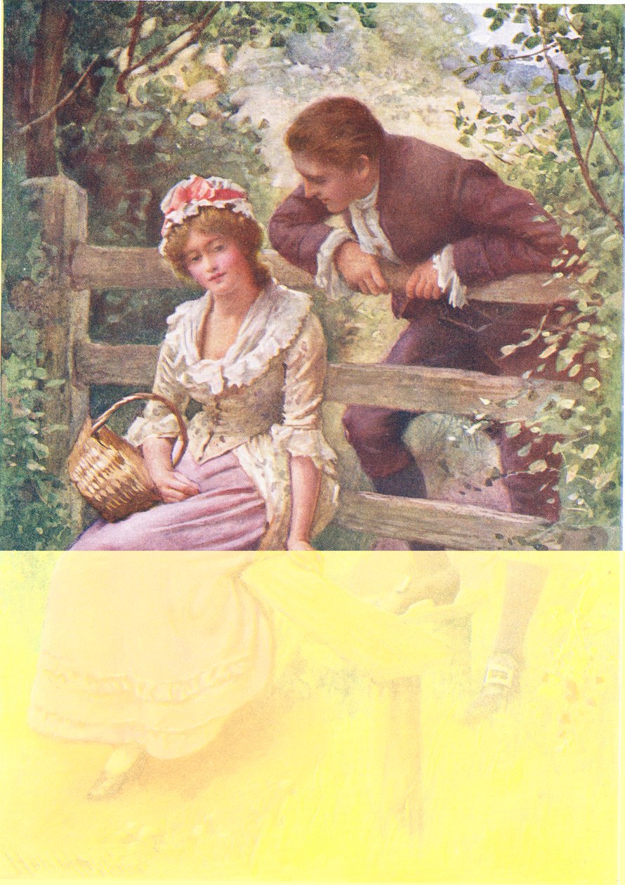 Lord of Burleigh, kuvitus Nora Chessonin teokselle "Lasten tarinoita Tennysonista" (värilitho) tekijältä Harold Copping