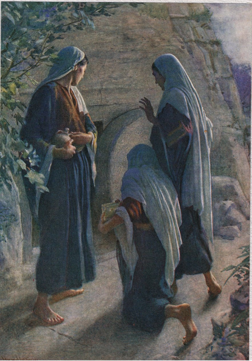 Naiset haudalla, kuvitus The Religious Tract Societyn julkaisijasta "Women of the Bible" tekijältä Harold Copping