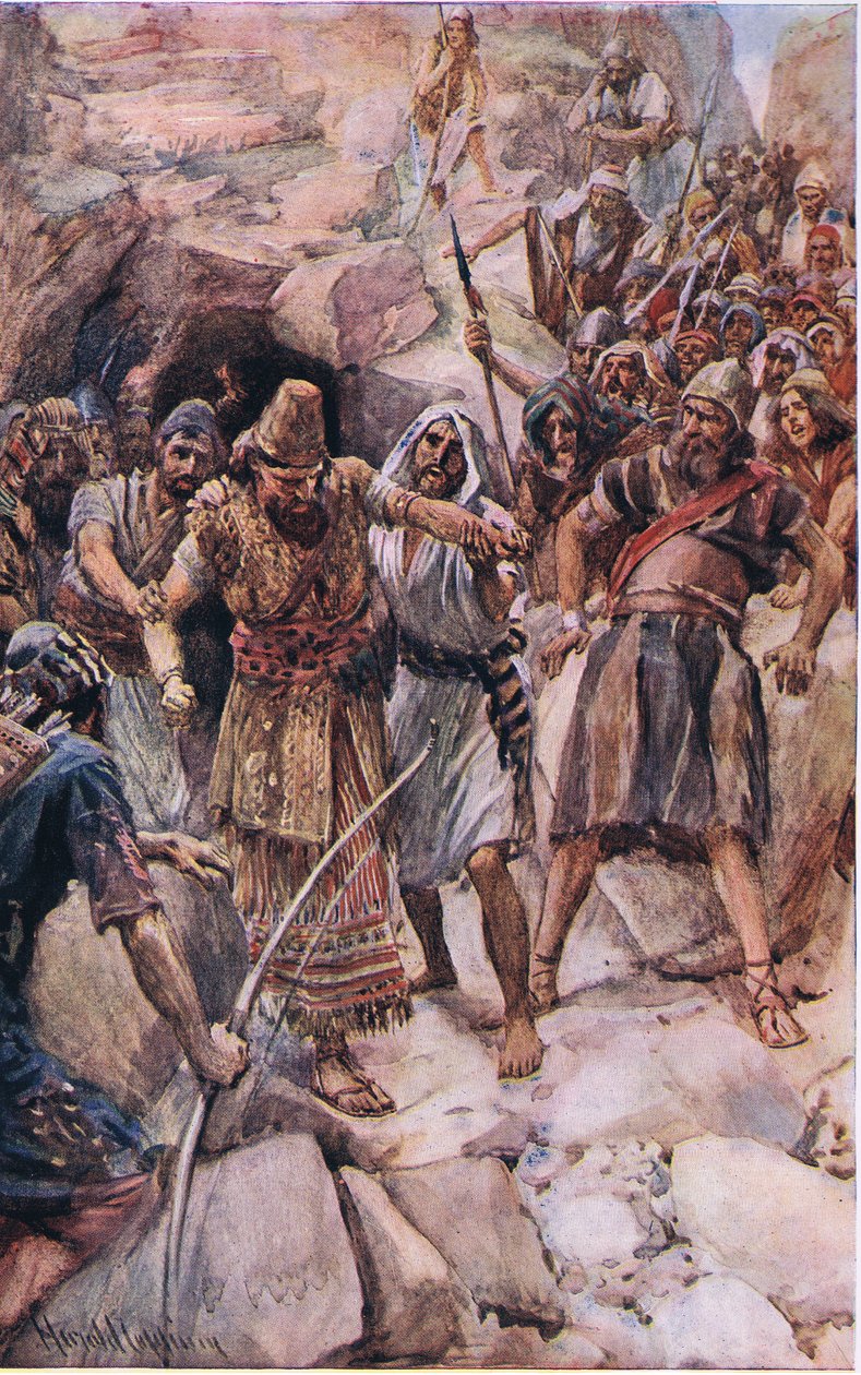 Kanaanilaisten kuninkaiden kohtalo, kuvitus kuvista, jotka opettavat kruunusarjan, 1920 tekijältä Harold Copping