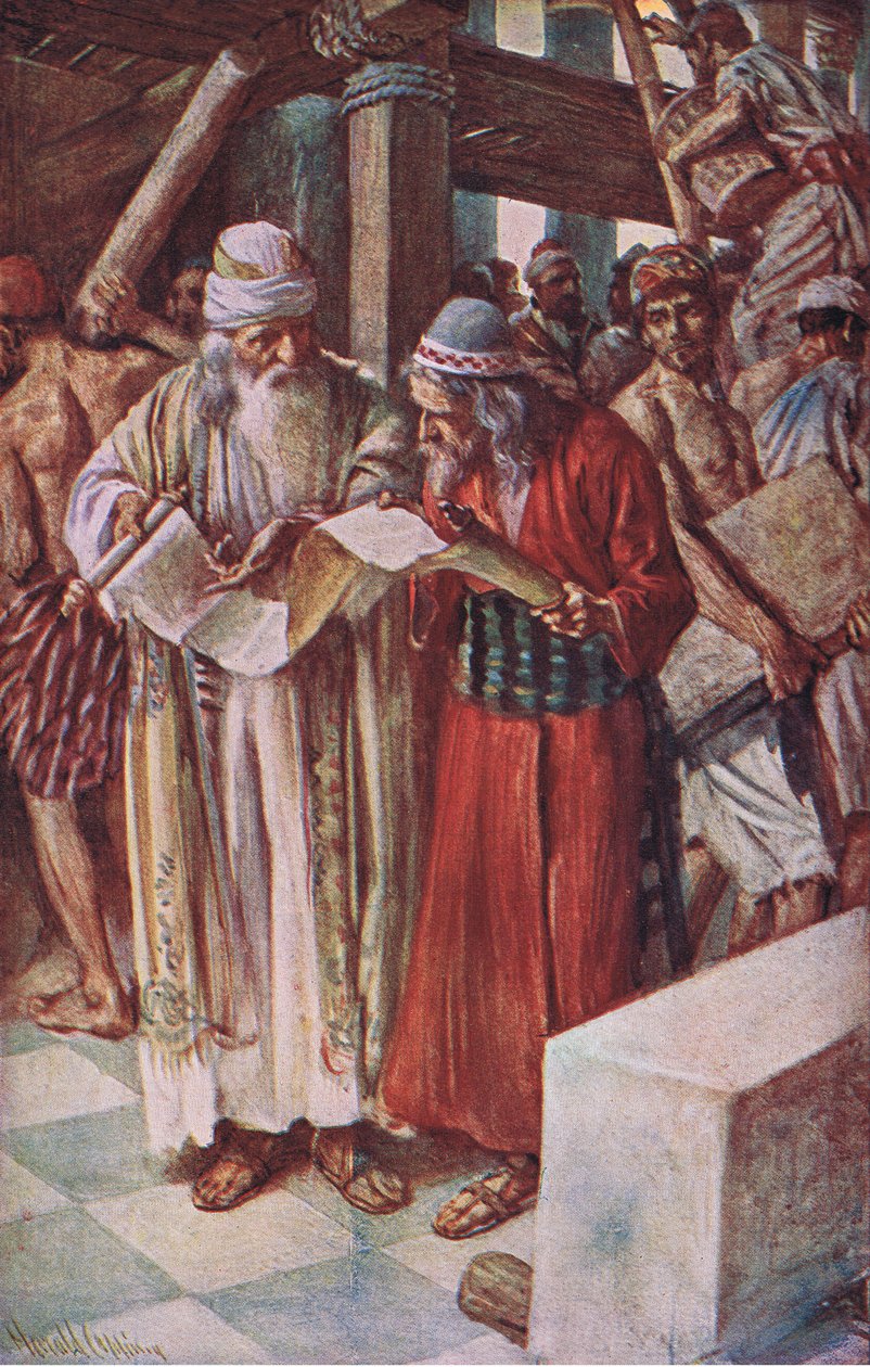 Kirjan löytö, kuvitus Kuvia, jotka opettavat kruunusarjasta, 1920 tekijältä Harold Copping