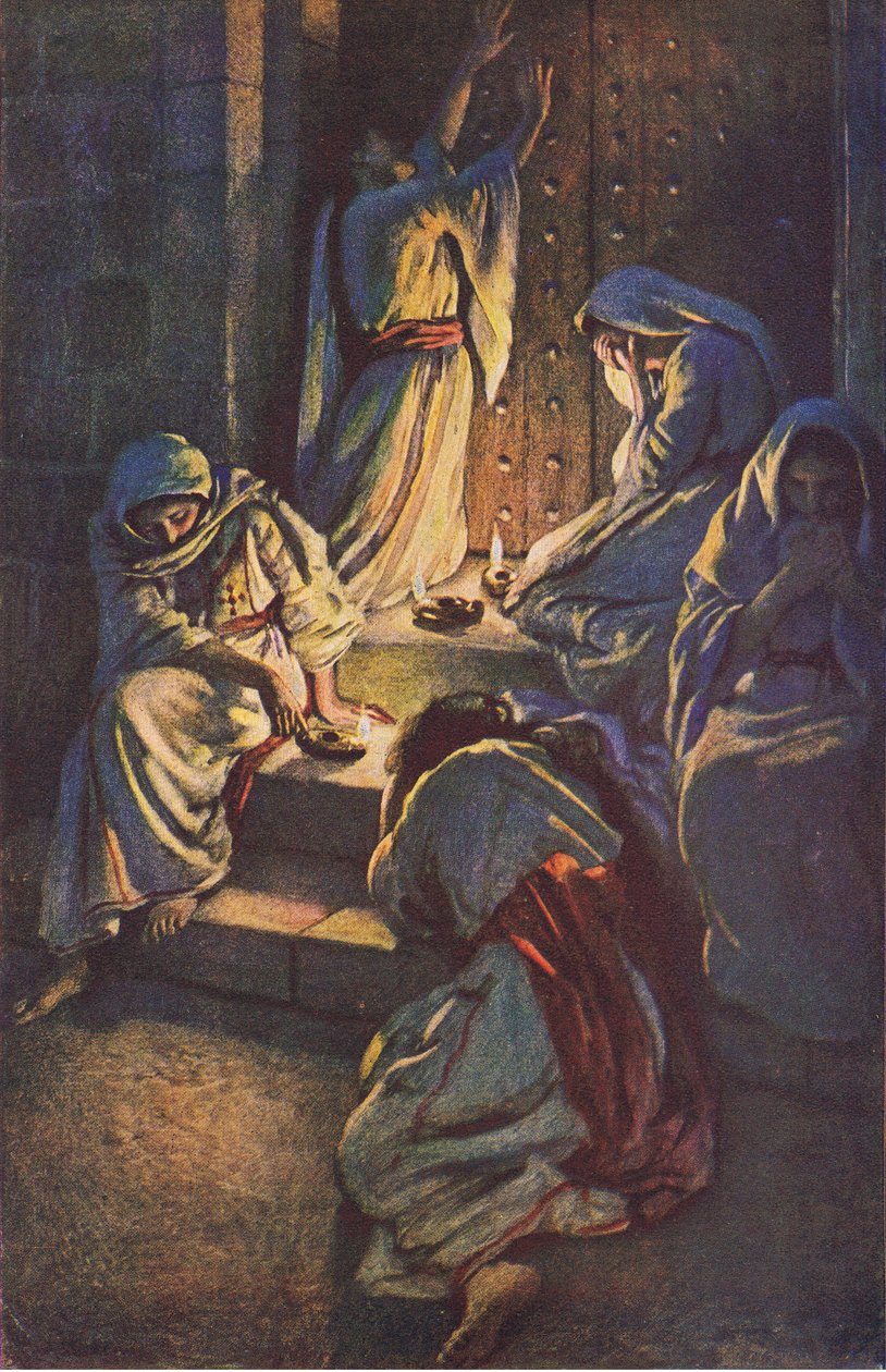 Tyhmät neitsyet, kuvitus Harold Copping Picturesista: The Crown Series, noin 1920-luku tekijältä Harold Copping