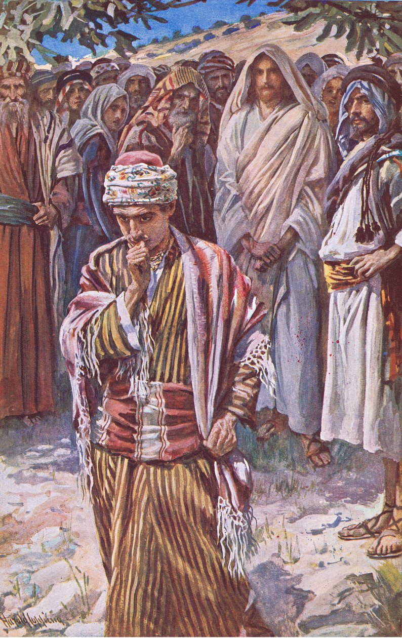 Rikas nuori hallitsija, kuvitus Harold Copping Pictures: The Crown -sarjasta, noin 1920-luku tekijältä Harold Copping