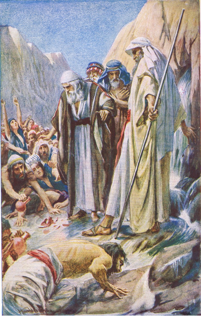 Kiven lyöminen, kuvitus Kuvia, jotka opettavat kruunusarjasta, 1920 tekijältä Harold Copping