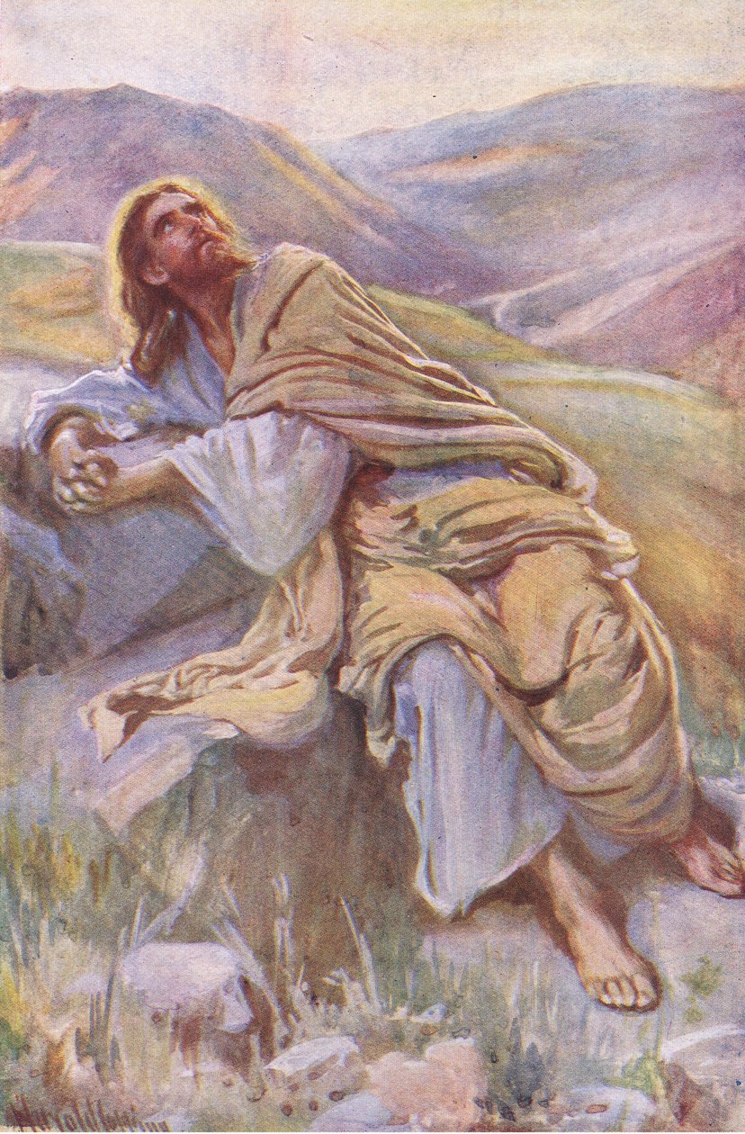 Kiusaus, kuvitus Harold Copping Pictures: The Crown -sarjasta, noin 1920-luku tekijältä Harold Copping