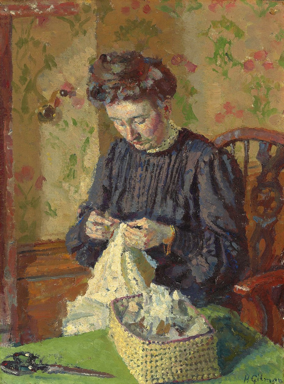 Naisen ompelu, c. 1908 tekijältä Harold Gilman