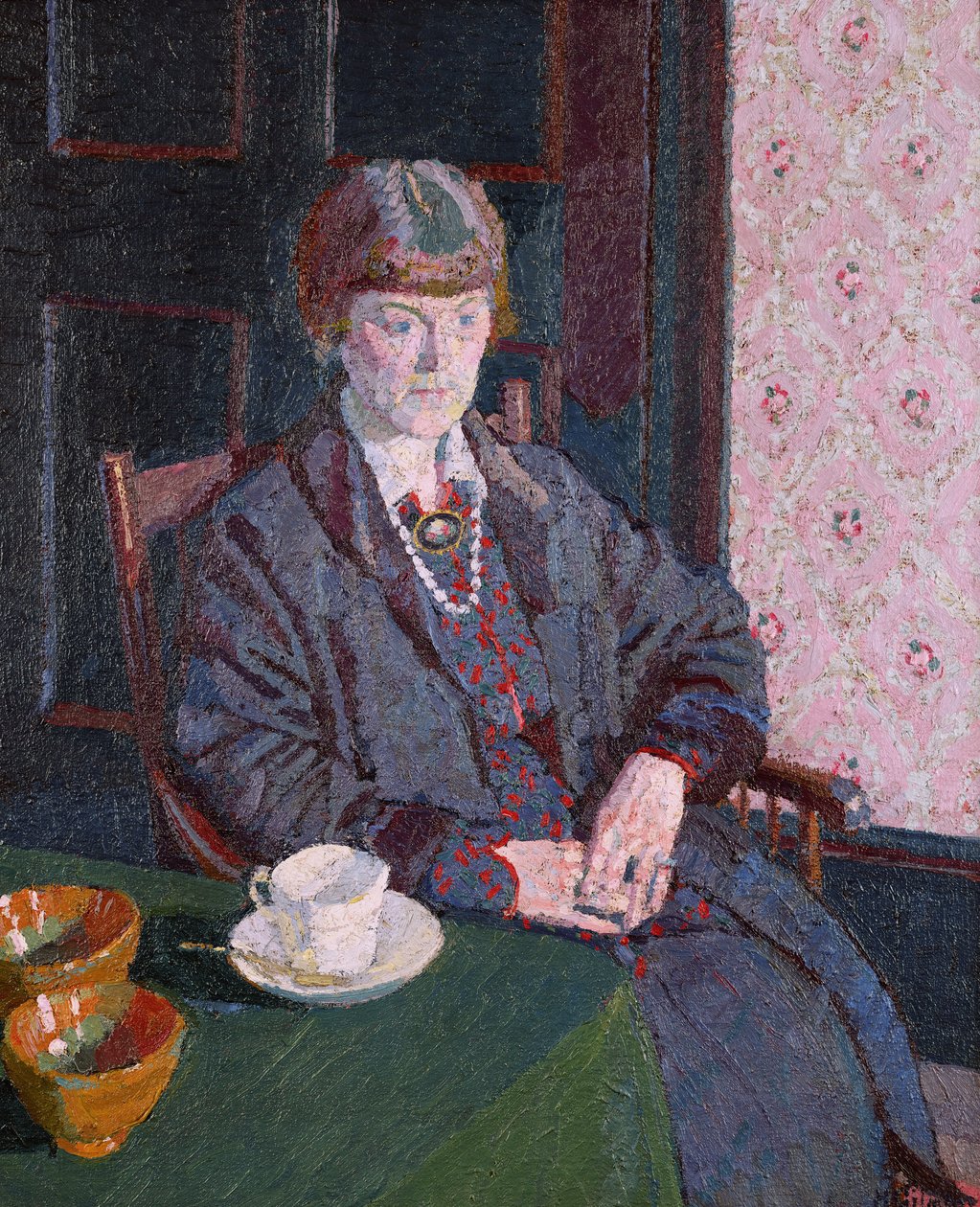 Nainen istuu pöydässä tekijältä Harold Gilman