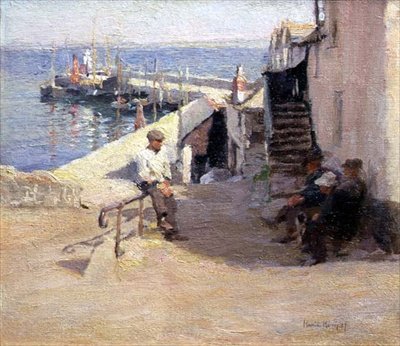 Newlyn Street Scene (öljy kankaalle) tekijältä Harold Harvey