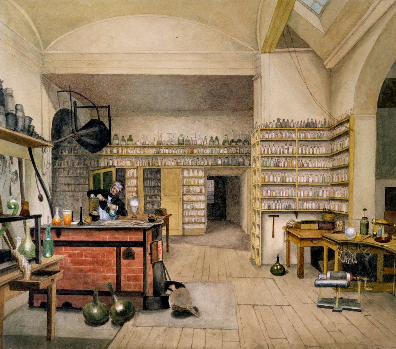 Michael Faraday (1791-1867) Basement Laboratoryssa, 1852 tekijältä Harriet Jane Moore