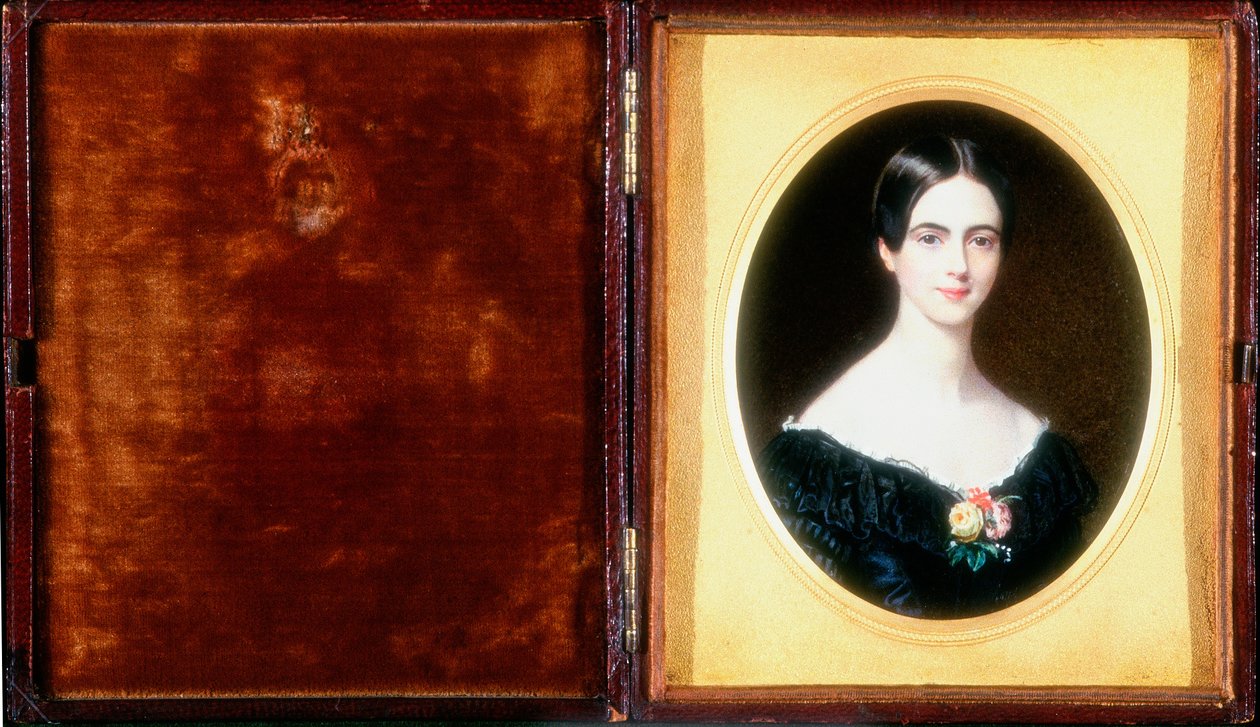 Muotokuva Elizabeth Ann Bensonista vuonna 1841 (wc, vartaloväri ja norsunluu) tekijältä Harriet Mackreth