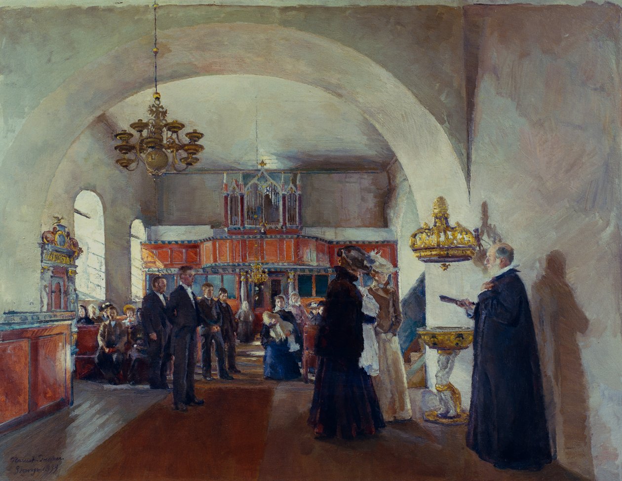 Ristiäiset Stangen kirkossa tekijältä Harriet Backer