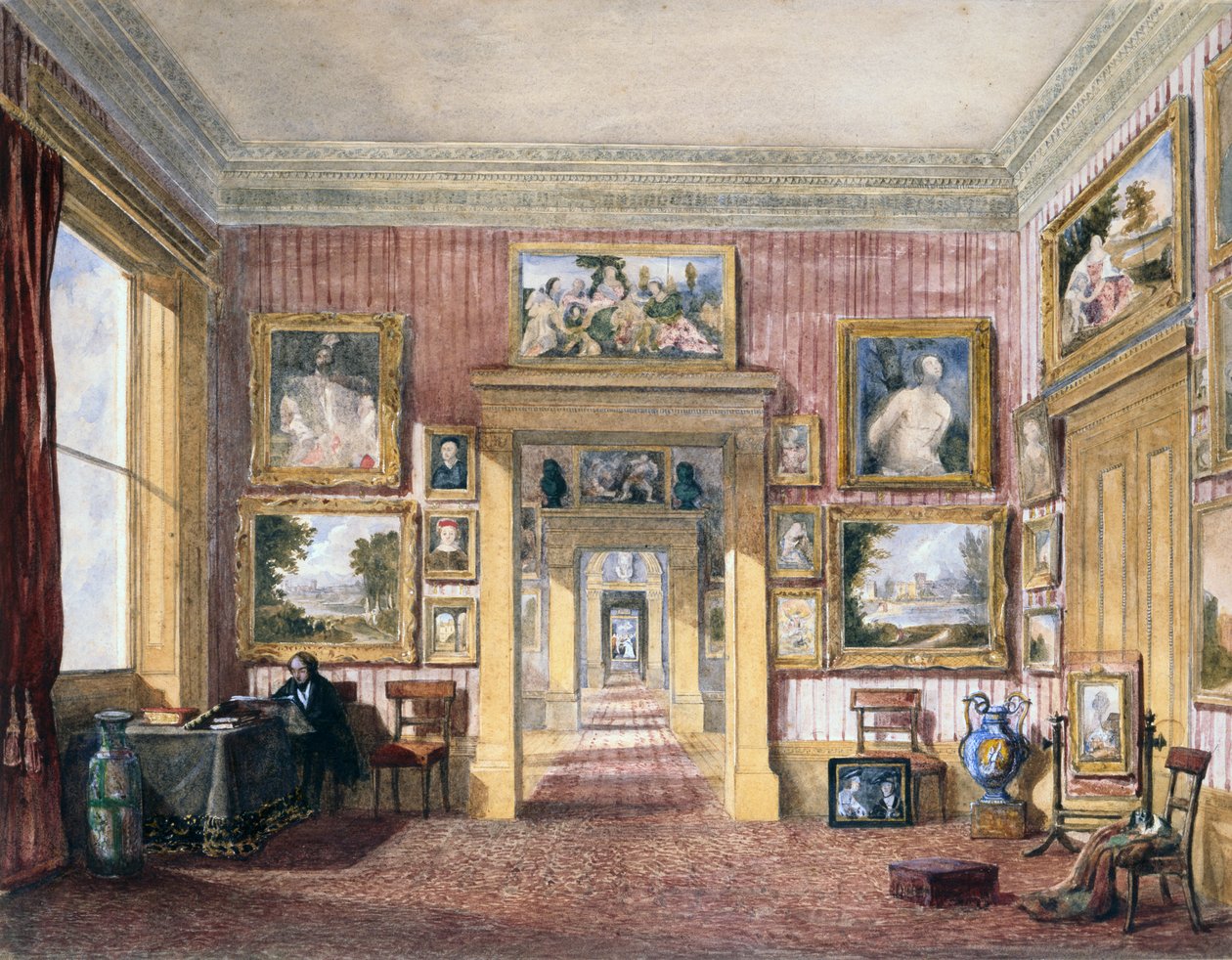 Thirlestainen talon ruokasali, Cheltenham, noin 1843 (vesivärimaalaus). tekijältä Harriet Rushout (attr. to) Bowles
