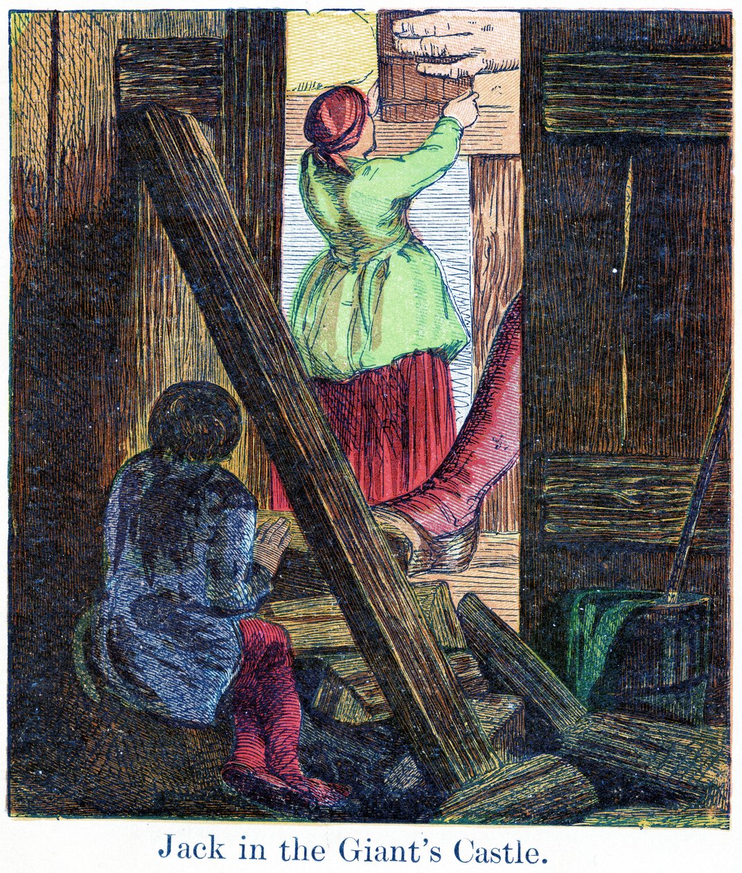 Jack jättiläisen linnassa, 1867 (chromolitho) tekijältä Harrison William Weir