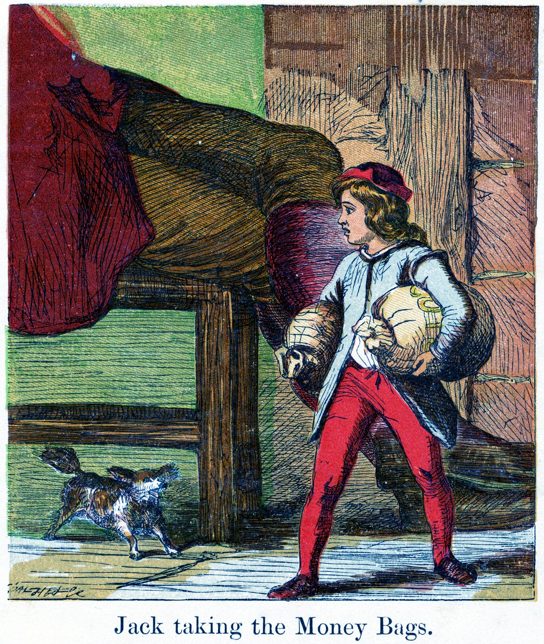 Jack ottaa rahasäkit jättiläislinnasta, 1867 (chromolitho) tekijältä Harrison William Weir