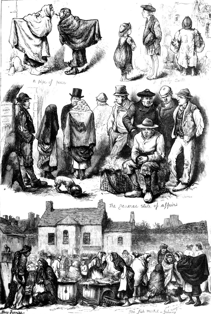 Sketches at Galway, kuvitus "The Illustrated London News" -julkaisusta, 1880 tekijältä Harry Furniss