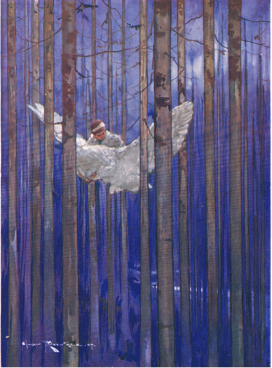 Pöllöllä ja Gilbertillä oli upeita ratsastuksia kuunvalossa (The Forest Foundlingista) (väri litho) tekijältä Harry Rountree