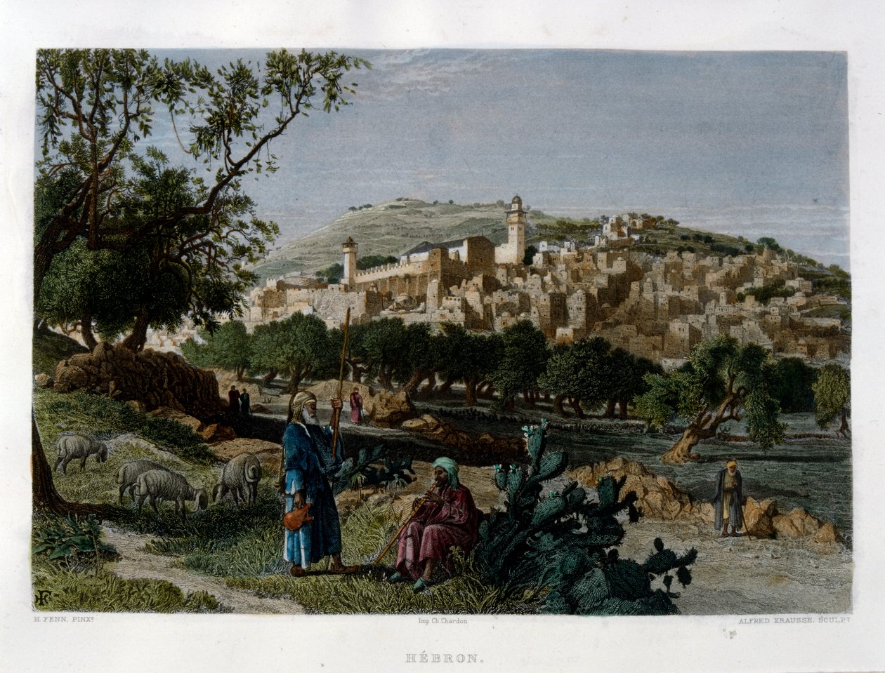 Hebron, kaiverrettu Alfred Krausse Harry Fennin kuvan jälkeen, julkaistu Kuvankaunis Palestiina, noin 1875 tekijältä Harry ) Fenn