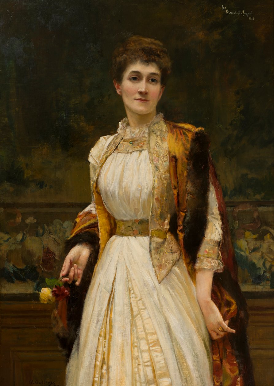 Lady Ida Lumleyn muotokuva, varakreivitär Newport, myöhemmin Bradfordin kreivitär, n. 1888 (öljy kankaalle) tekijältä Harry Baldry