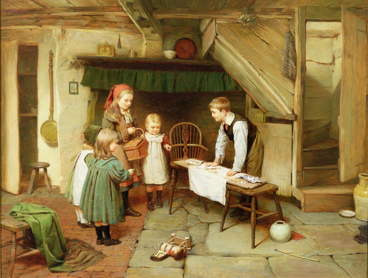 Vierailu Sweet Shopissa (öljy kankaalle) (katso myös 17194) tekijältä Harry Brooker
