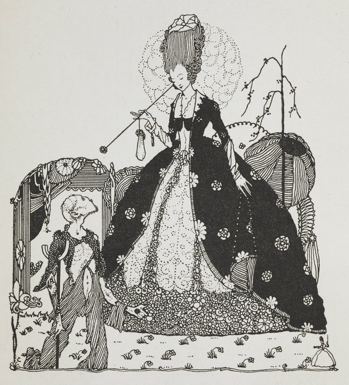 Nainen katselee talonpoikaa, kerjäämässä rahaa. tekijältä Harry Clarke