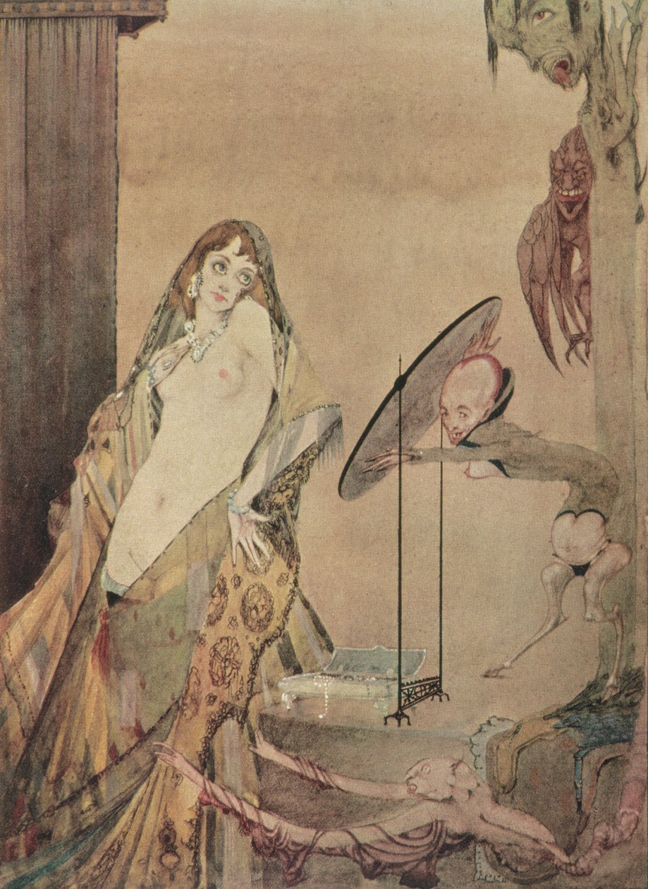 "Puku näin, näytän erilaiselta olennolta", kuvitus Goethen Faustista tekijältä Harry Clarke