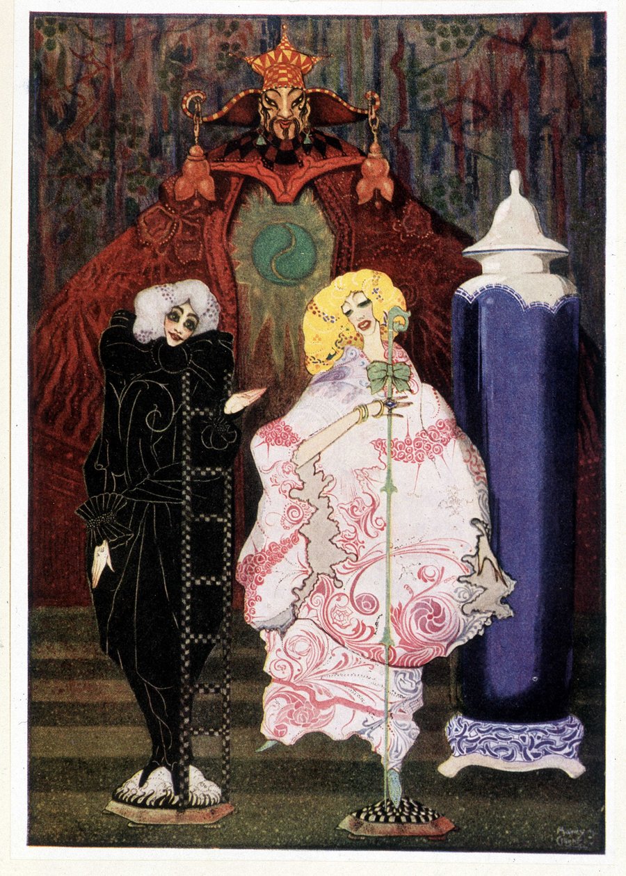 Oletko todella rohkea lähteä kanssani laajaan maailmaan? : Paimentar ja nuohooja - Hans Christian Andersenin "" Fairy Tales" -kirjassa, ill. Kirjailija: Harry Clarke tekijältä Harry Clarke