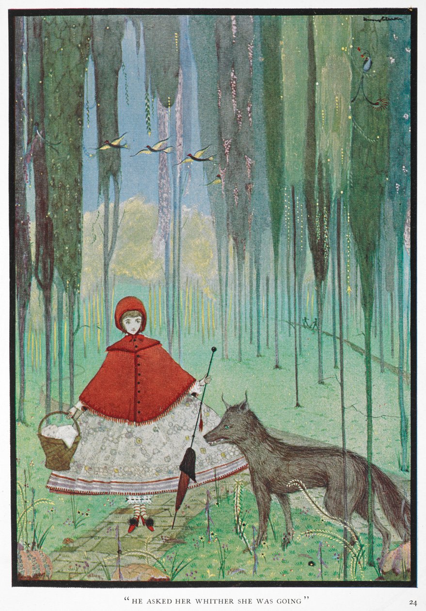 "Hän kysyi, minne hän oli menossa." Punahilkka tapaa suden metsässä. tekijältä Harry Clarke