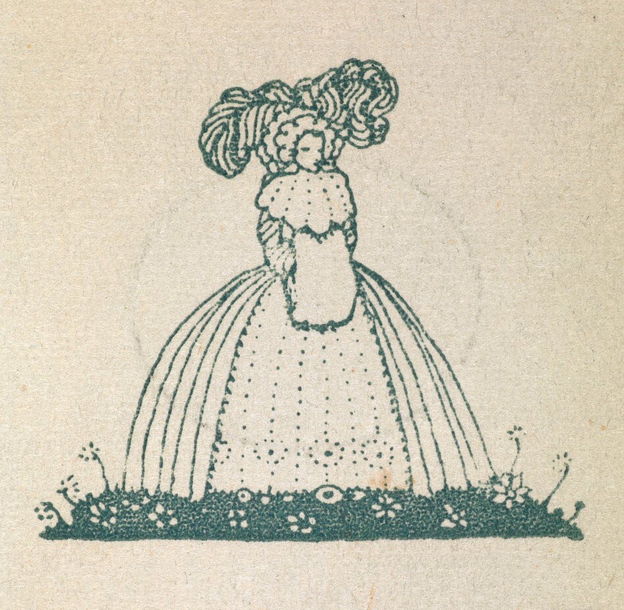 Kuvassa nainen, jolla on yllään suuri mekko. tekijältä Harry Clarke