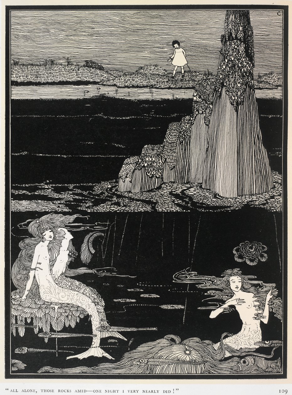 Merenneidot, kuvitus Queenie Scott-Hopperin kirjasta "Very Nearly". tekijältä Harry Clarke