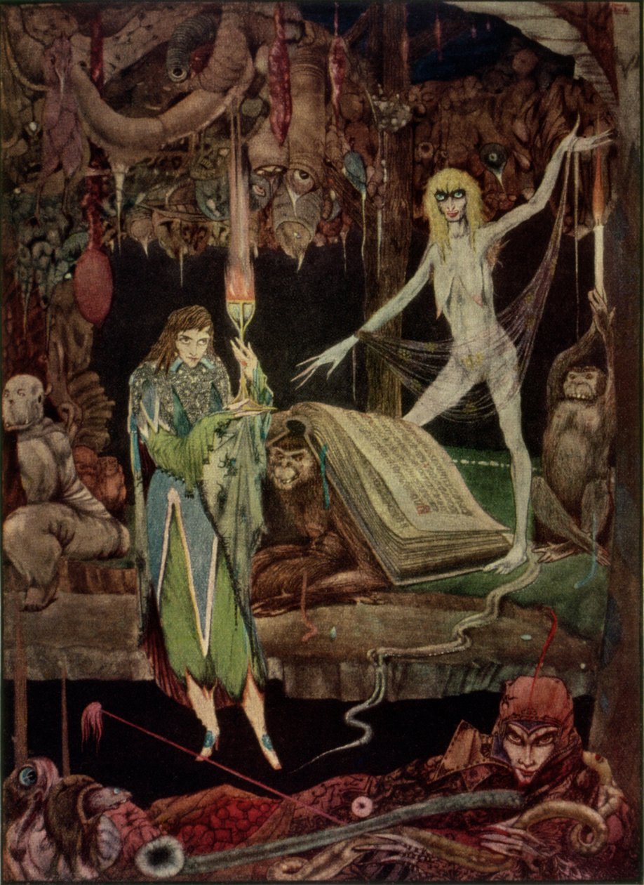 "Thinks, a Million Fools in Choir / raivoavat ja eivät koskaan väsy", Goethen kuvitus Faustista, kääntänyt John Anster tekijältä Harry Clarke